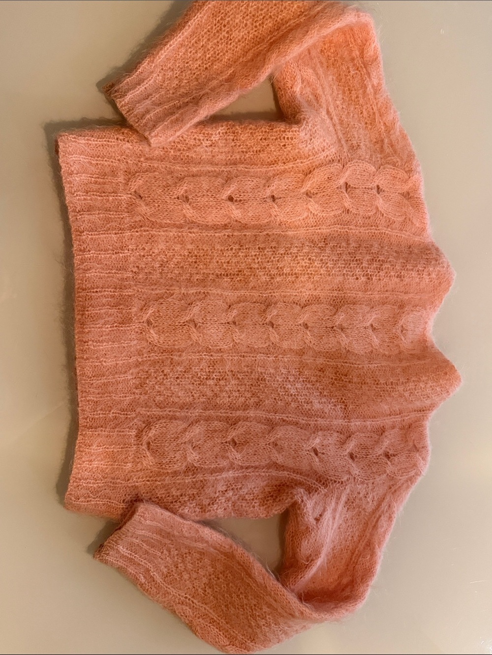 United Colors of Benetton Peach-Pink Cable Knit Button Cardigan - size 50 - Picture 5 of 9